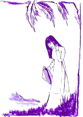 VN girl standing under a tree